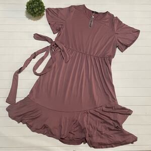 NWT Dusty Purple Short‎ Sleeve Faux Wrap Ruffle Midi Dress Women’s Size XXL